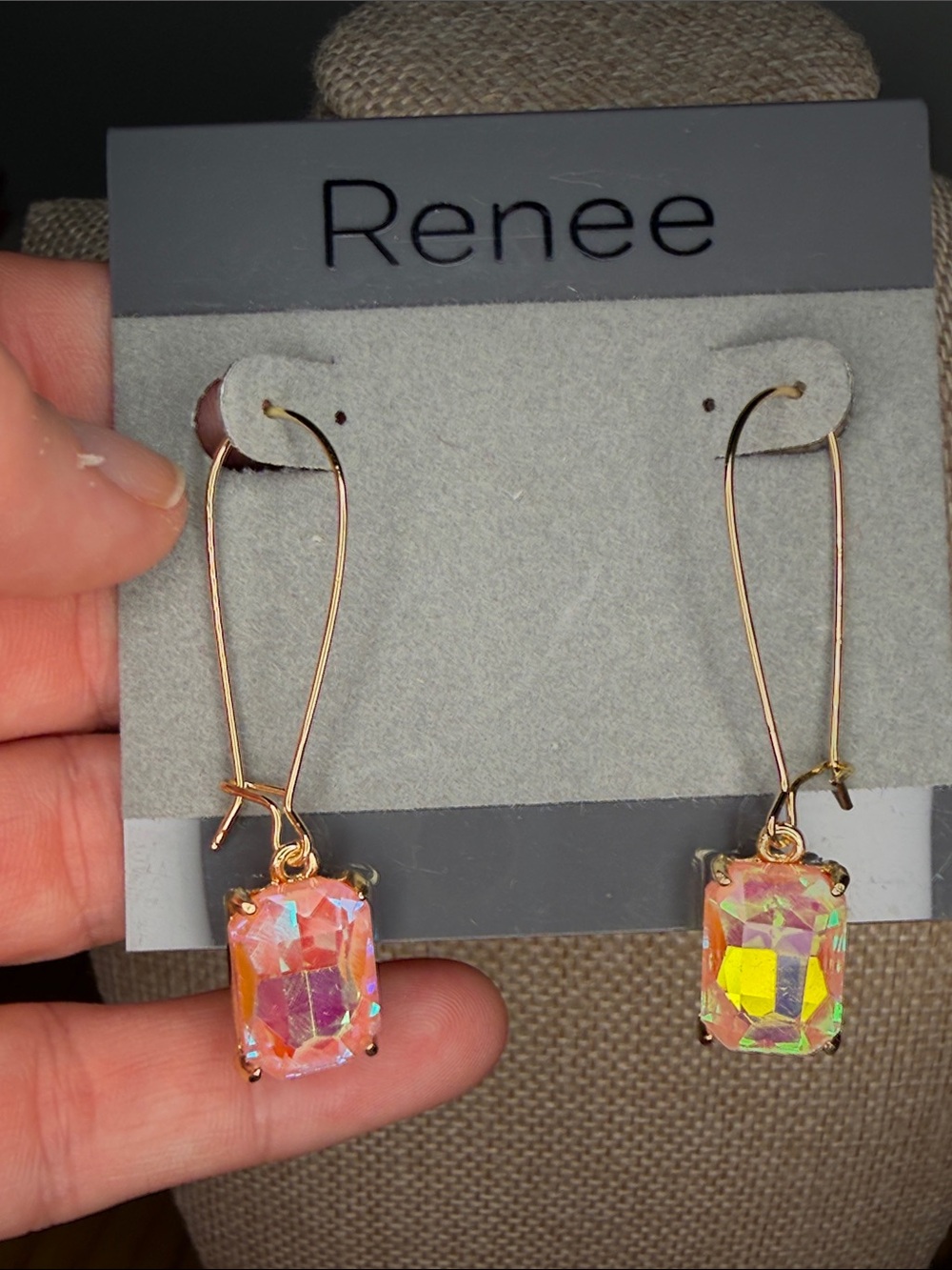 Goldty Drop Earrings with AB peach  Stones
